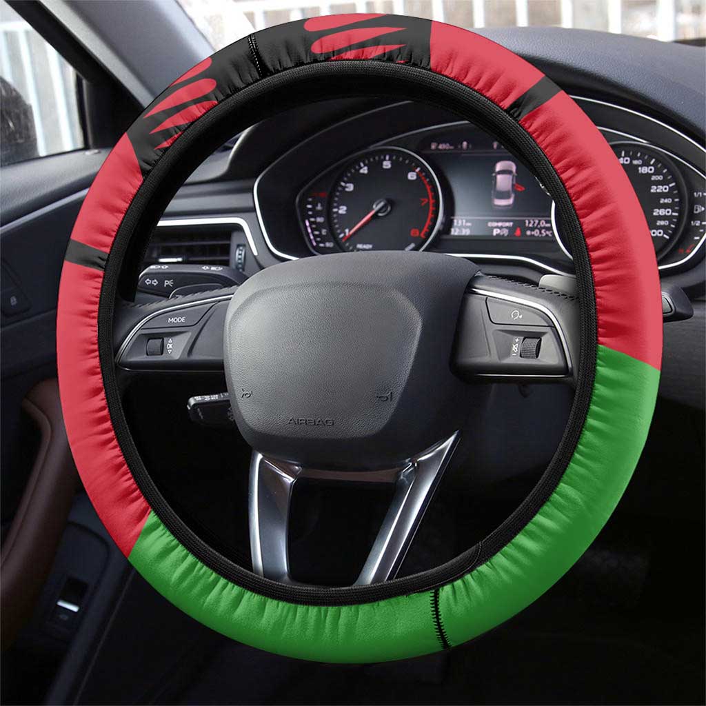 Malawi Lion Map Flag Steering Wheel Cover Wildlife Fusion Design