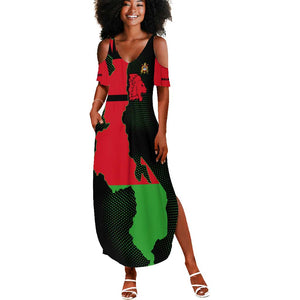 Malawi Lion Map Flag Summer Maxi Dress Wildlife Fusion Design