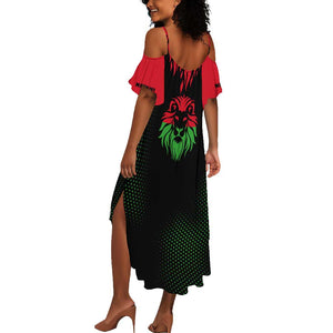 Malawi Lion Map Flag Summer Maxi Dress Wildlife Fusion Design