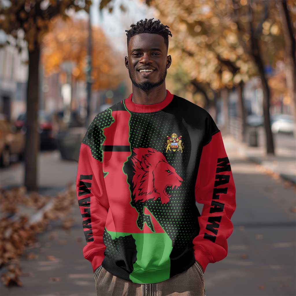 Malawi Lion Map Flag Sweatshirt Wildlife Fusion Design