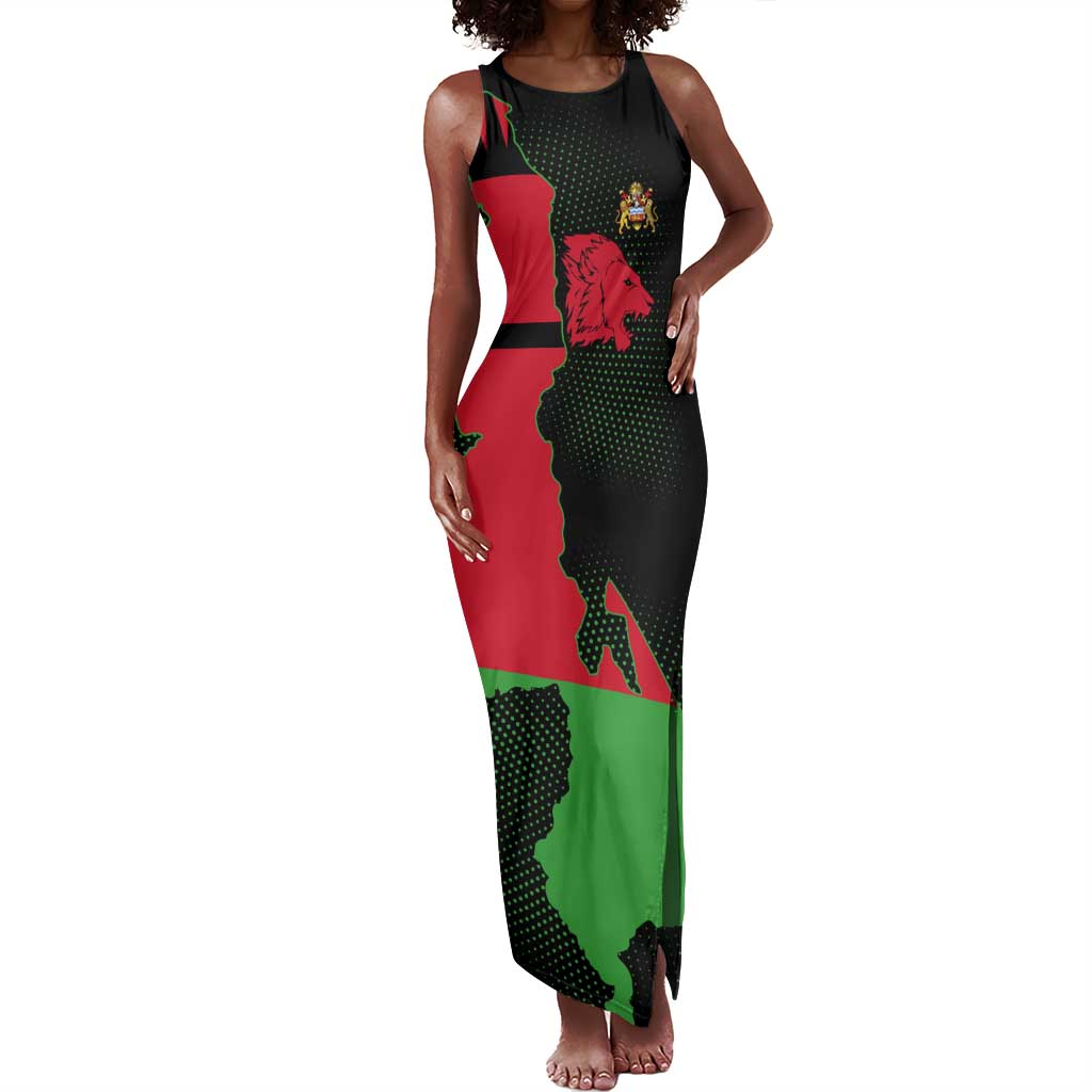 Malawi Lion Map Flag Tank Maxi Dress Wildlife Fusion Design