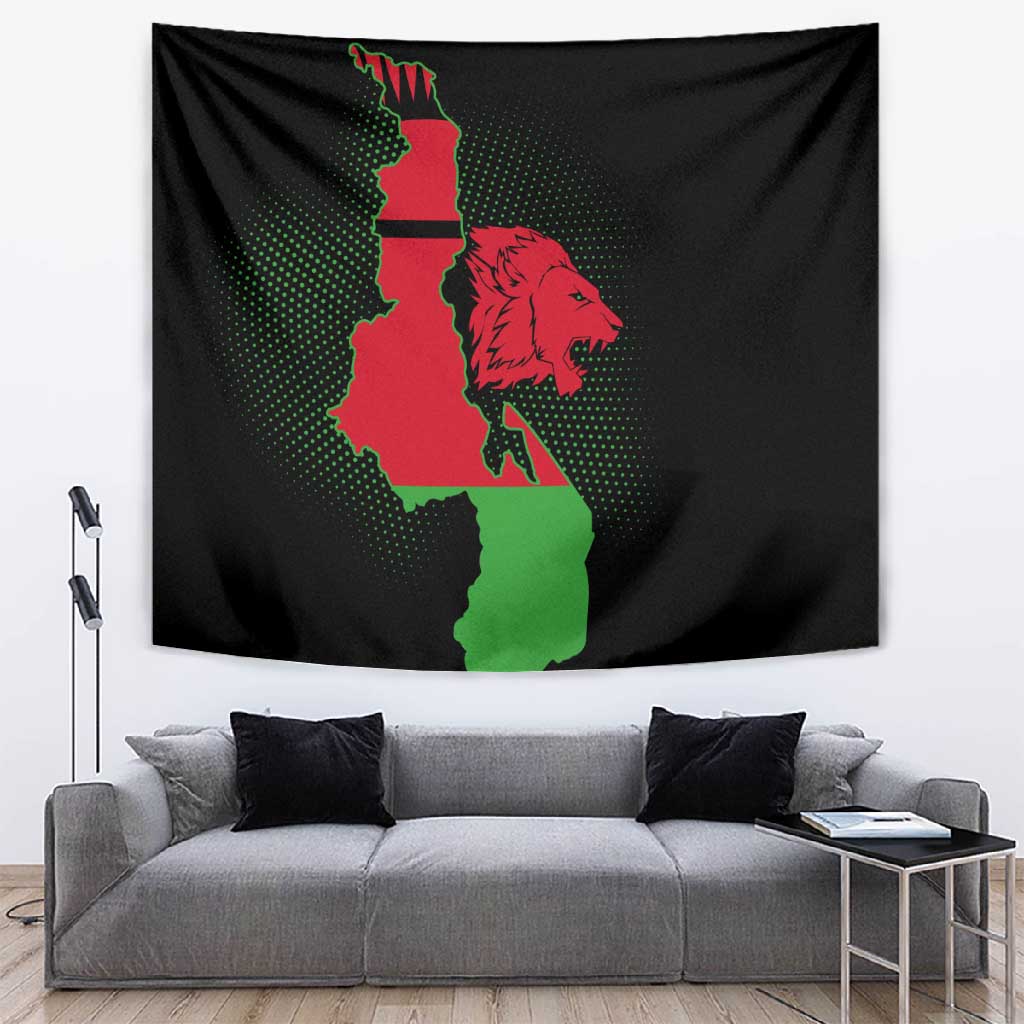 Malawi Lion Map Flag Tapestry Wildlife Fusion Design