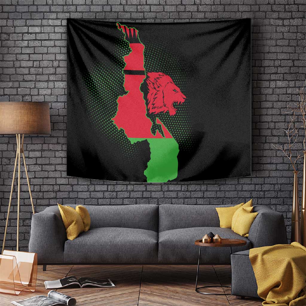 Malawi Lion Map Flag Tapestry Wildlife Fusion Design