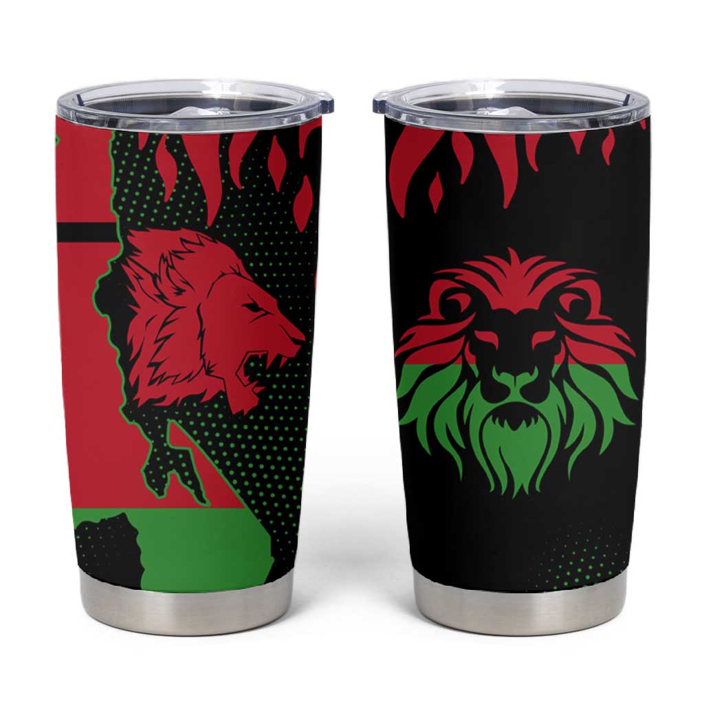 Malawi Lion Map Flag Tumbler Cup Wildlife Fusion Design