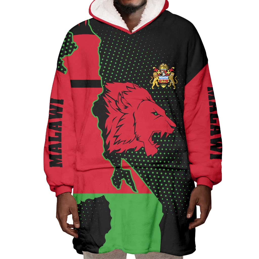 Malawi Lion Map Flag Wearable Blanket Hoodie Wildlife Fusion Design