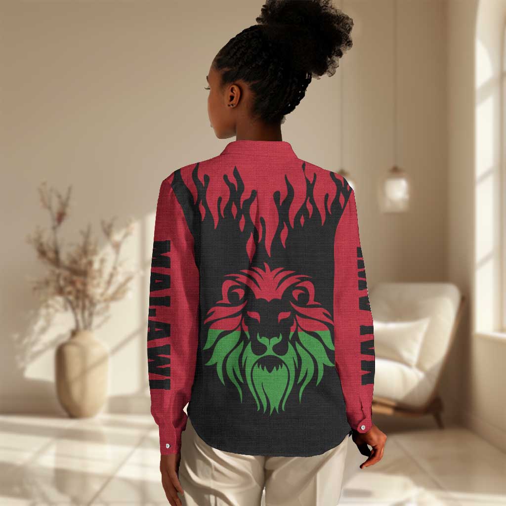 Malawi Lion Map Flag Women Casual Shirt Wildlife Fusion Design