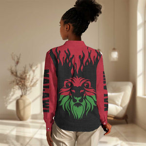 Malawi Lion Map Flag Women Casual Shirt Wildlife Fusion Design