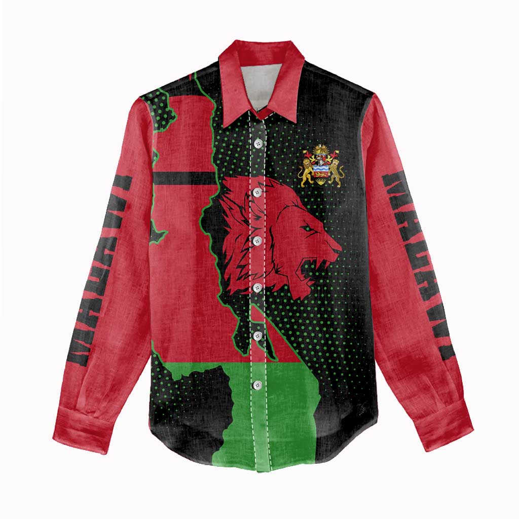 Malawi Lion Map Flag Women Casual Shirt Wildlife Fusion Design