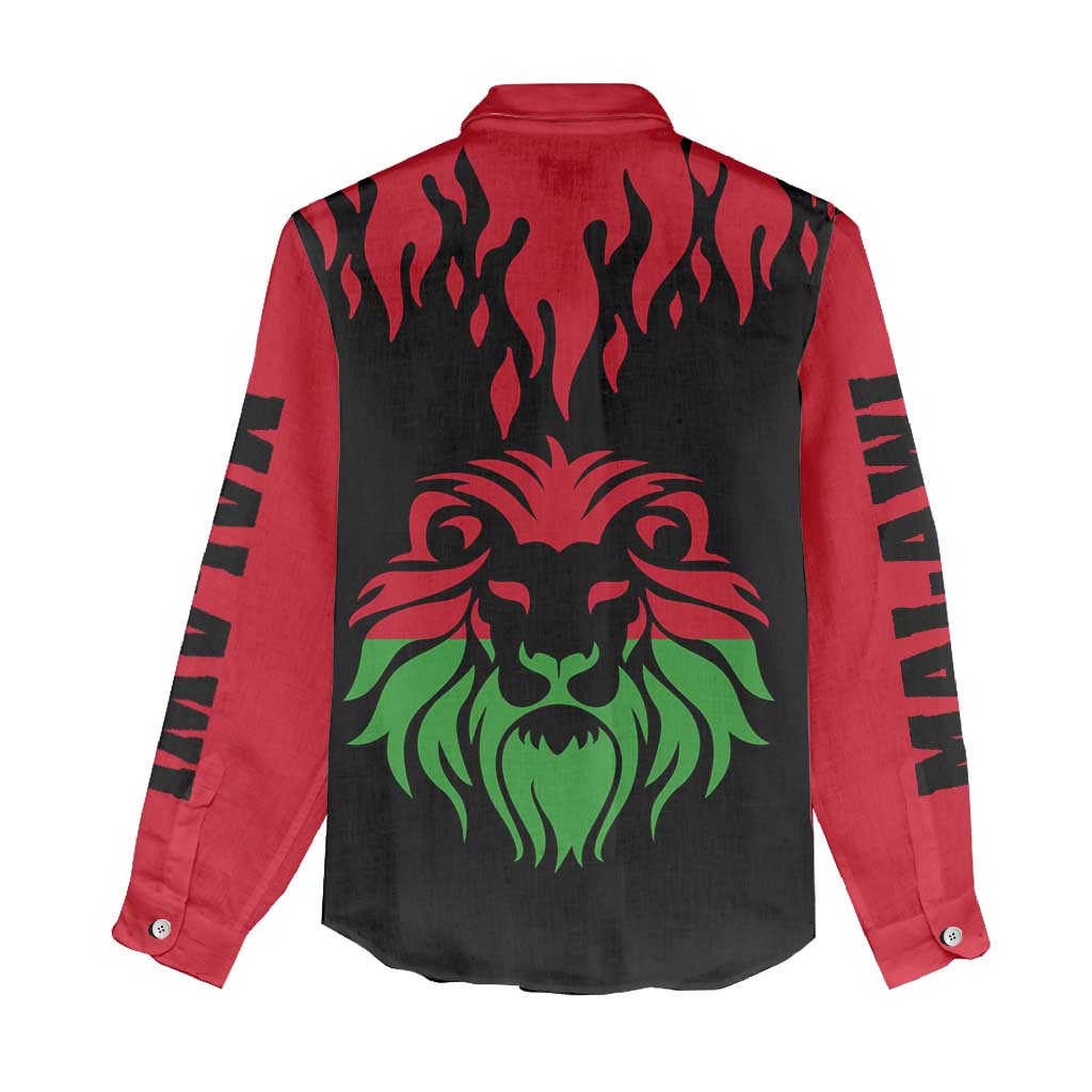 Malawi Lion Map Flag Women Casual Shirt Wildlife Fusion Design