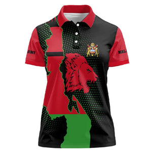 Malawi Lion Map Flag Women Polo Shirt Wildlife Fusion Design