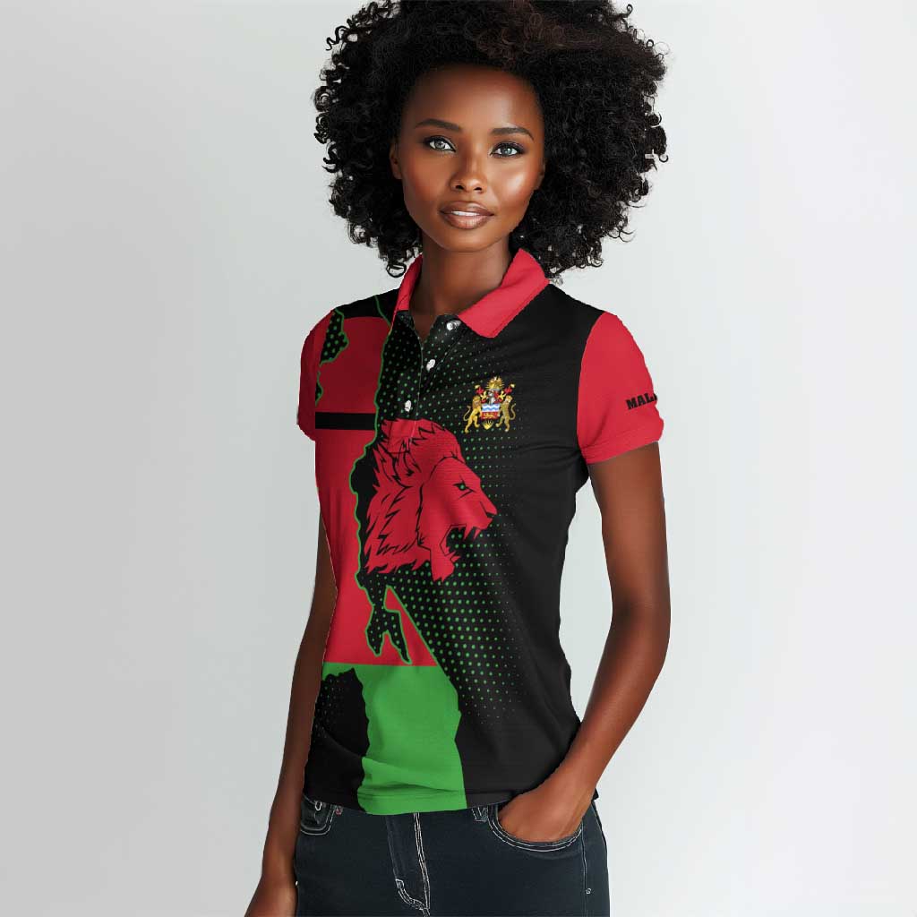 Malawi Lion Map Flag Women Polo Shirt Wildlife Fusion Design