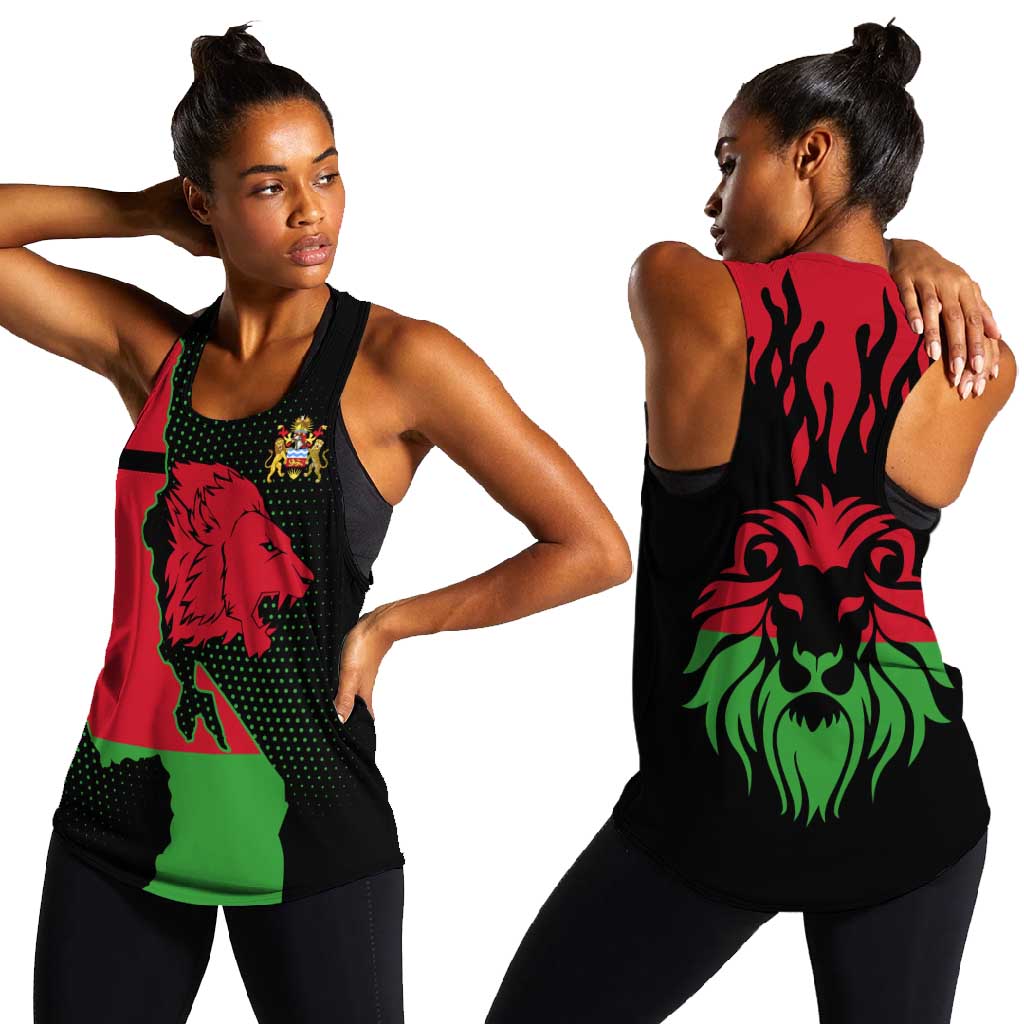 Malawi Lion Map Flag Women Racerback Tank Wildlife Fusion Design