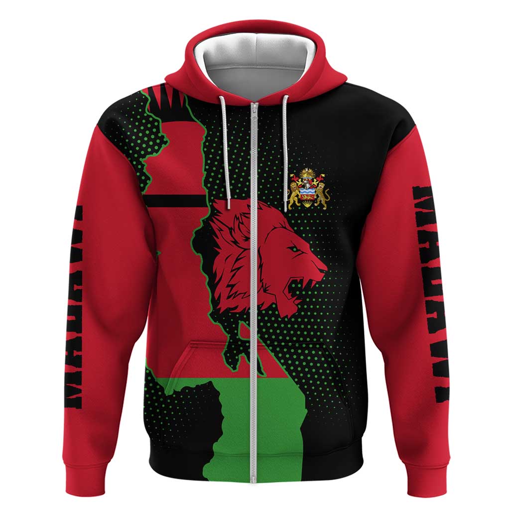 Malawi Lion Map Flag Zip Hoodie Wildlife Fusion Design