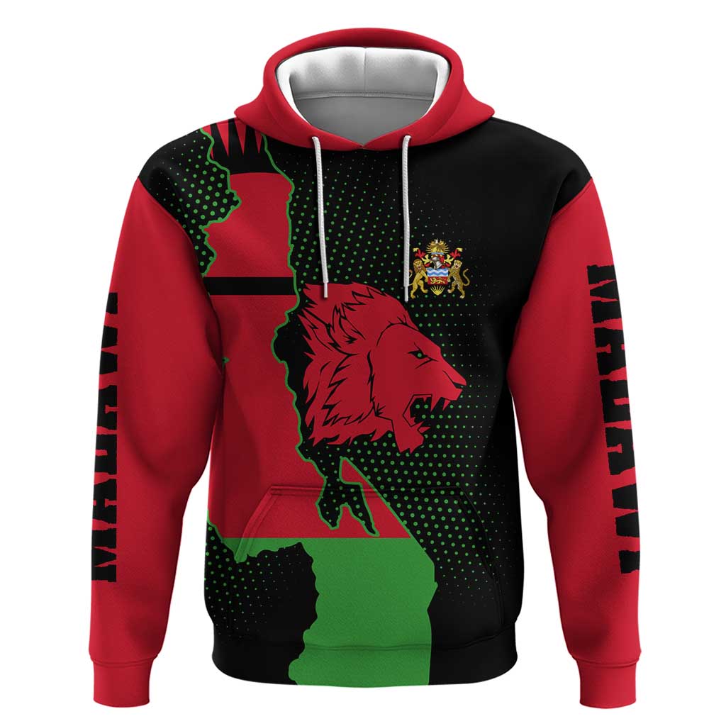 Malawi Lion Map Flag Zip Hoodie Wildlife Fusion Design