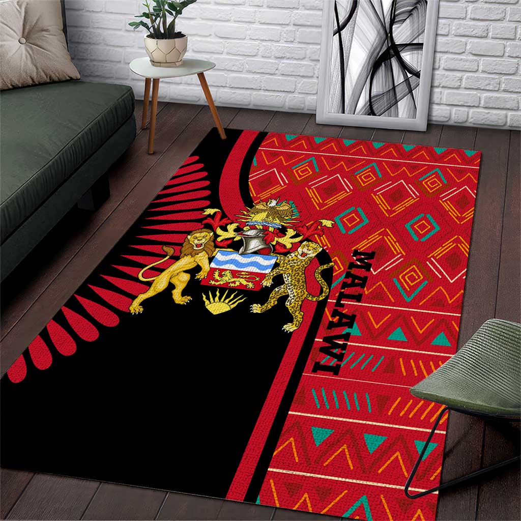 Malawi Patterns African Area Rug Blended with Flag Colors and National Emblem