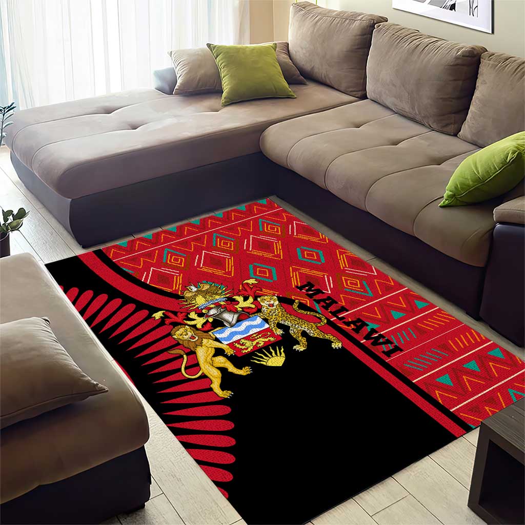 Malawi Patterns African Area Rug Blended with Flag Colors and National Emblem
