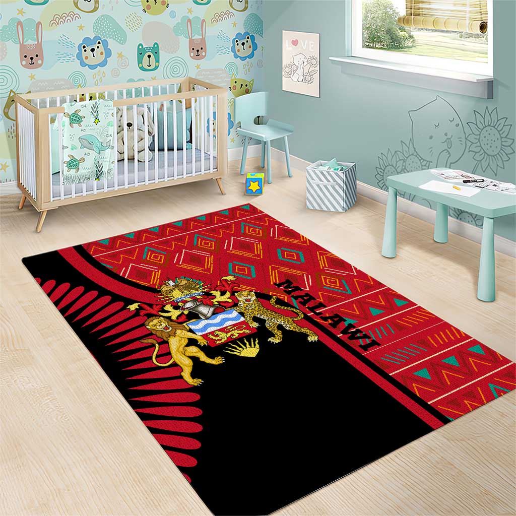 Malawi Patterns African Area Rug Blended with Flag Colors and National Emblem