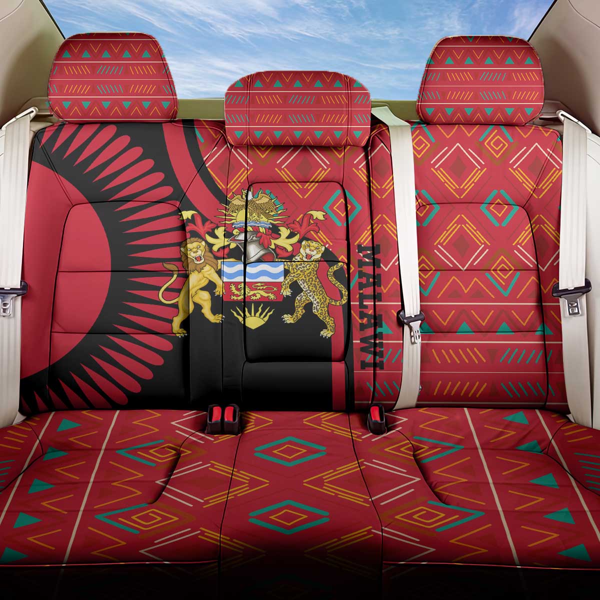 Malawi Patterns African Back Car Seat Cover Blended with Flag Colors and National Emblem