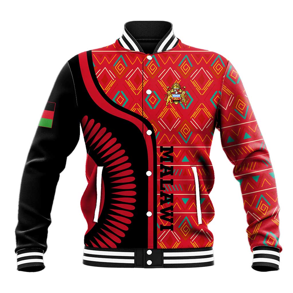 Malawi Patterns African Baseball Jacket Blended with Flag Colors and National Emblem