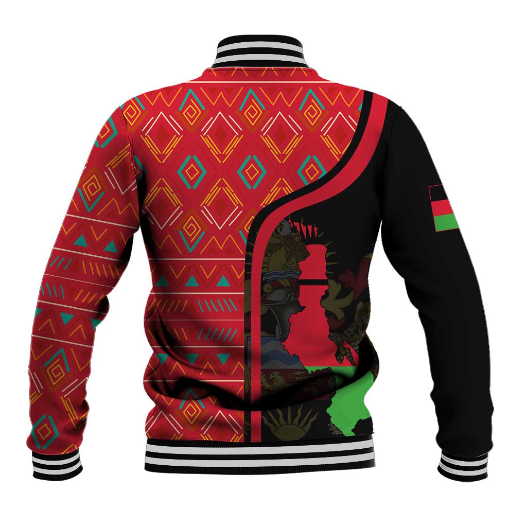 Malawi Patterns African Baseball Jacket Blended with Flag Colors and National Emblem