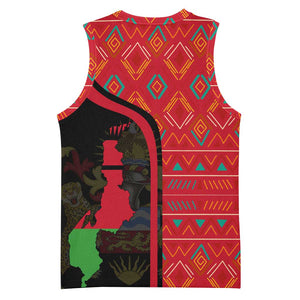 Malawi Patterns African Basketball Jersey Blended with Flag Colors and National Emblem - African Pride