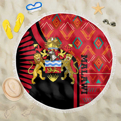 Malawi Patterns African Beach Blanket Blended with Flag Colors and National Emblem