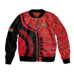 Malawi Patterns African Bomber Jacket Blended with Flag Colors and National Emblem
