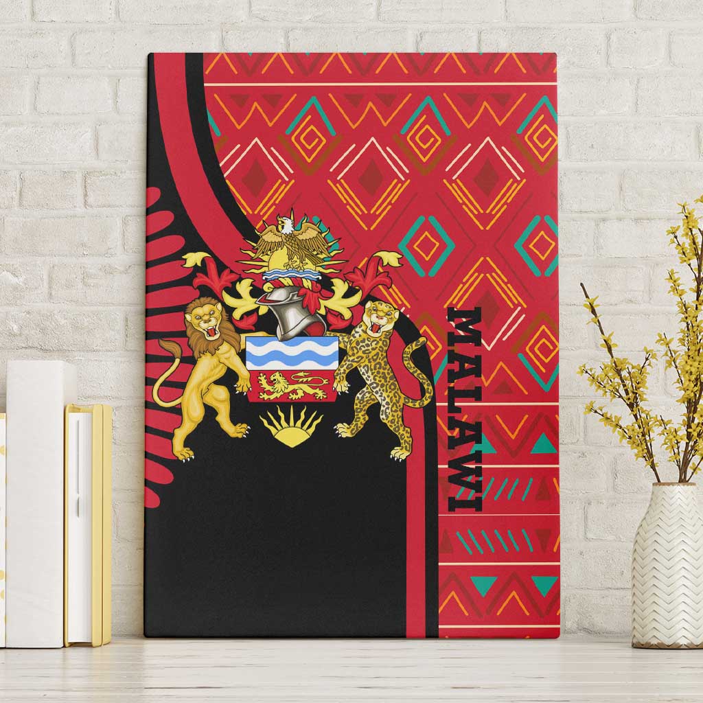 Malawi Patterns African Canvas Wall Art Blended with Flag Colors and National Emblem