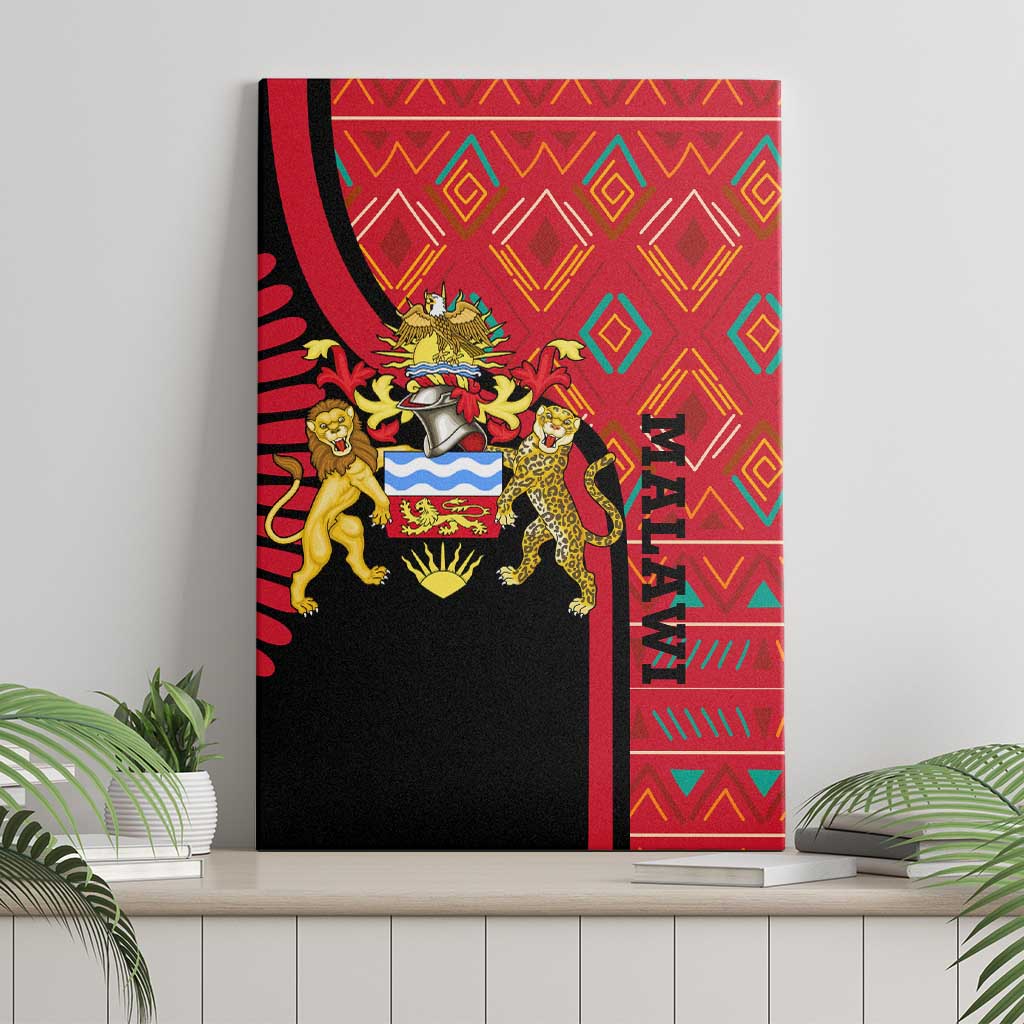 Malawi Patterns African Canvas Wall Art Blended with Flag Colors and National Emblem