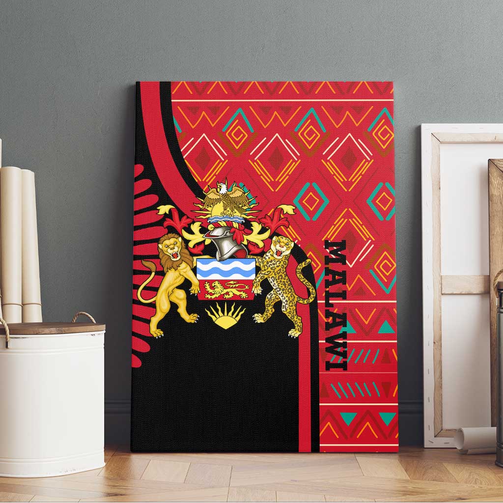 Malawi Patterns African Canvas Wall Art Blended with Flag Colors and National Emblem