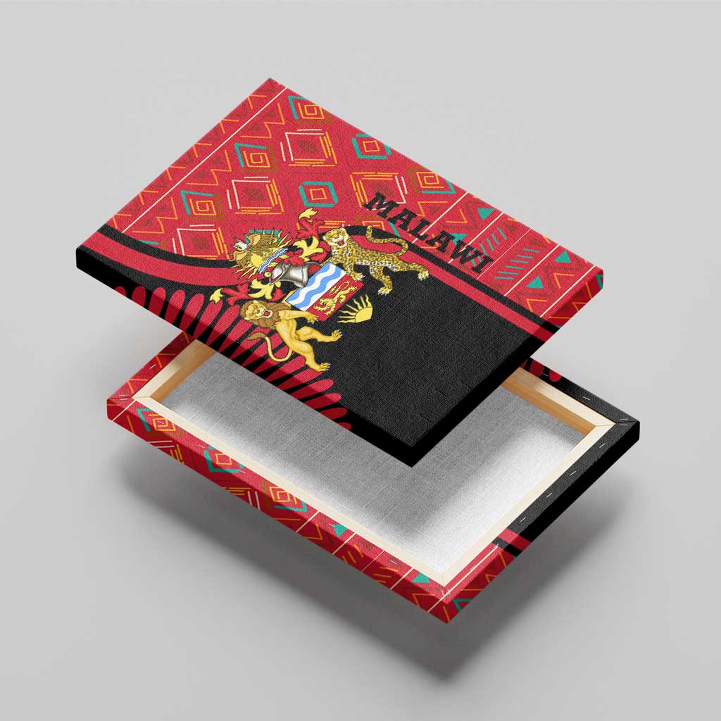Malawi Patterns African Canvas Wall Art Blended with Flag Colors and National Emblem