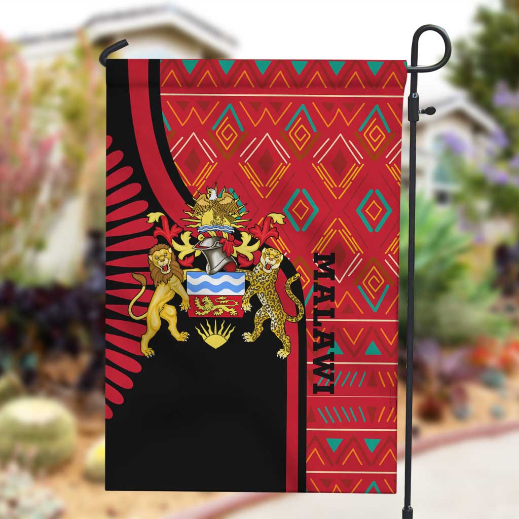 Malawi Patterns African Garden Flag Blended with Flag Colors and National Emblem