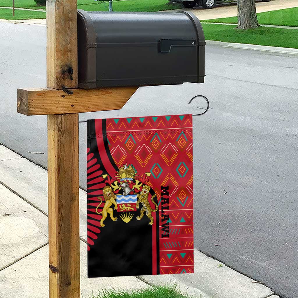 Malawi Patterns African Garden Flag Blended with Flag Colors and National Emblem