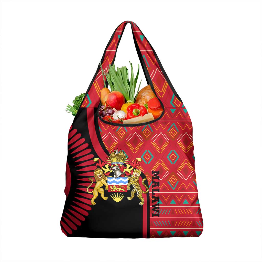 Malawi Patterns African Grocery Bag Blended with Flag Colors and National Emblem