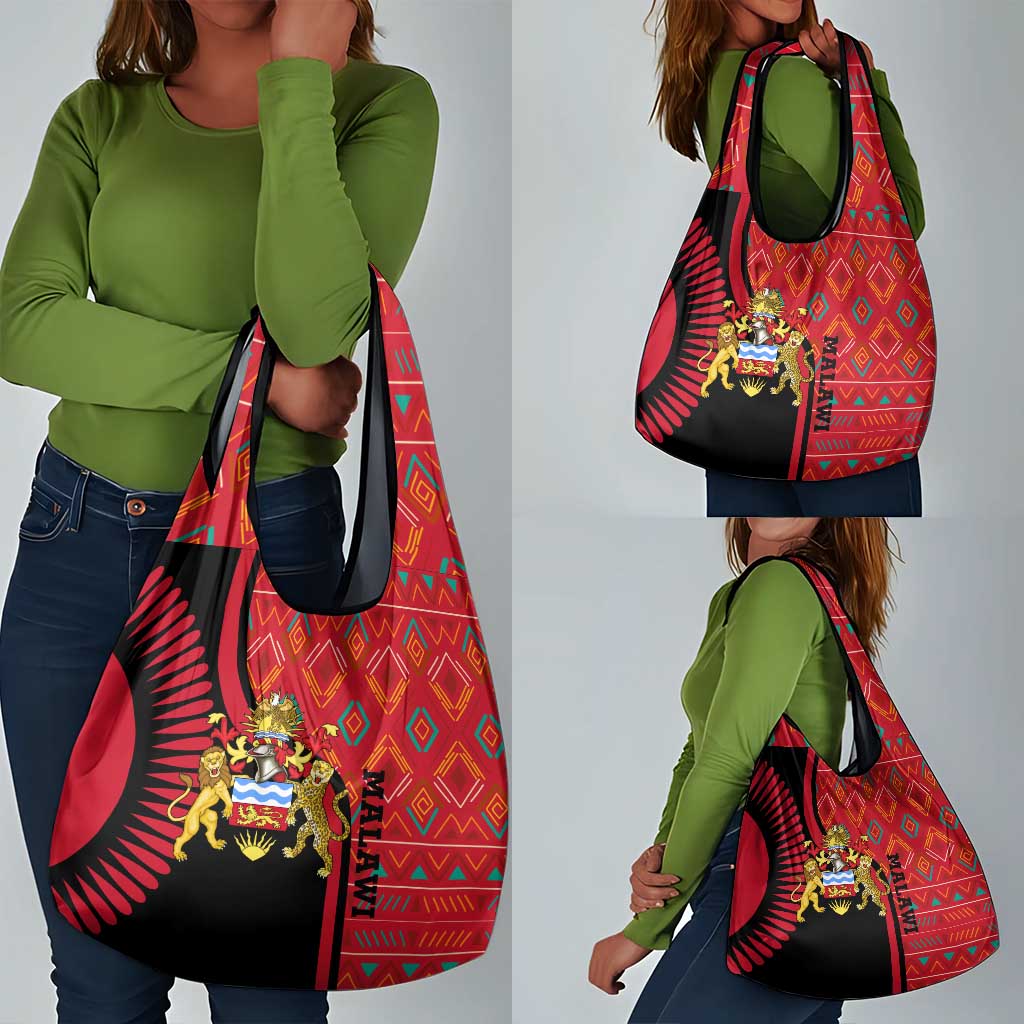 Malawi Patterns African Grocery Bag Blended with Flag Colors and National Emblem