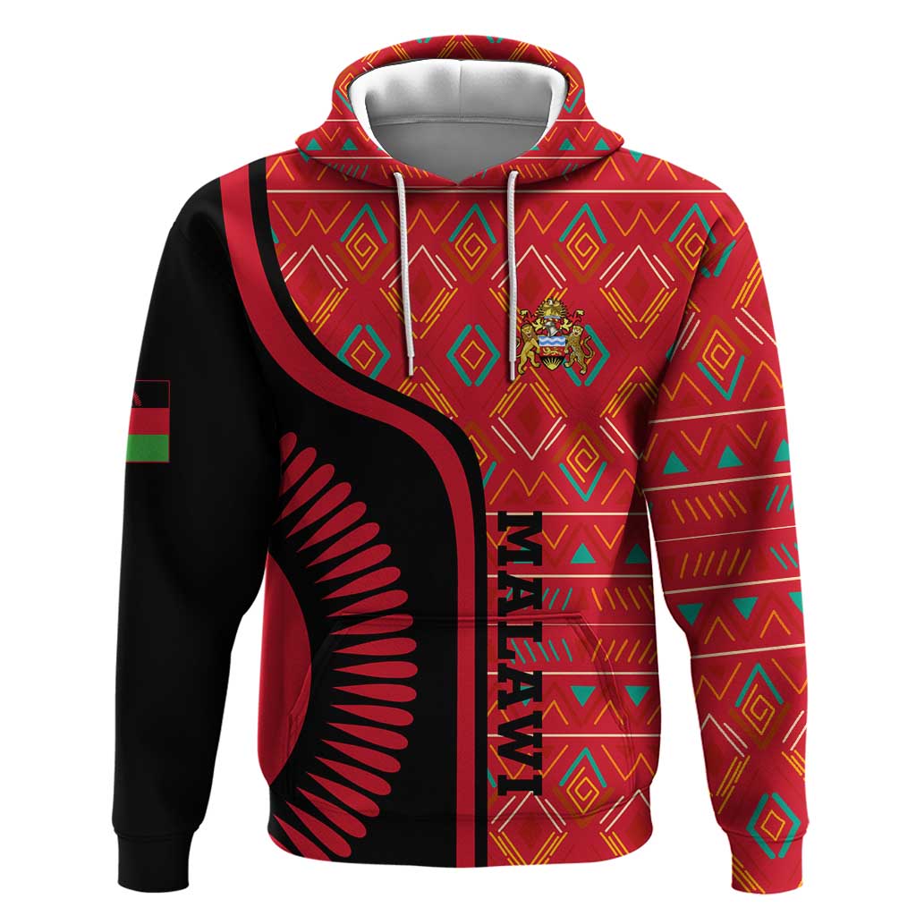 Malawi Patterns African Hoodie Blended with Flag Colors and National Emblem