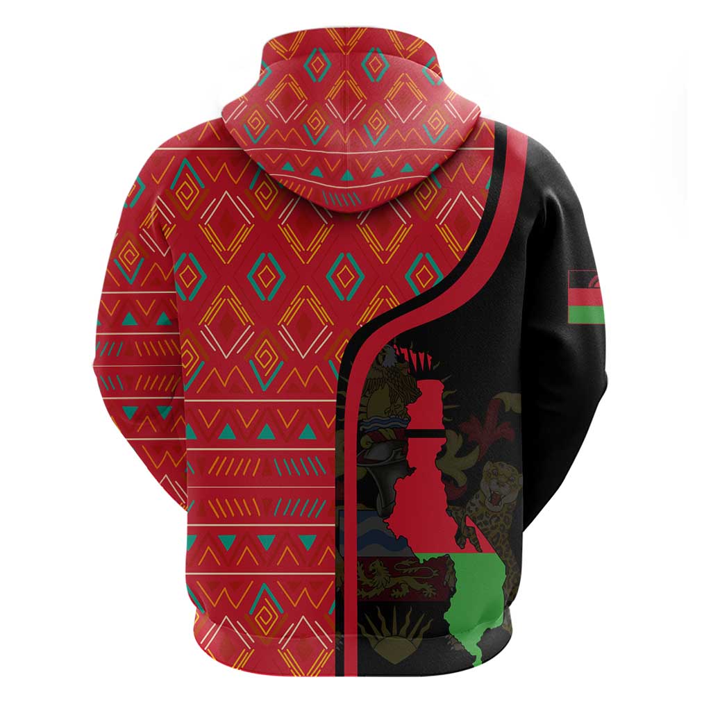 Malawi Patterns African Hoodie Blended with Flag Colors and National Emblem