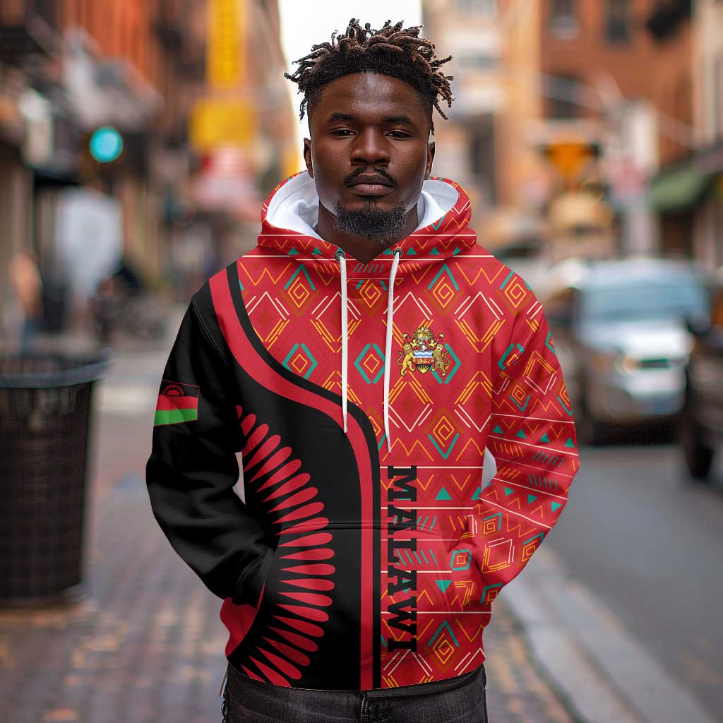 Malawi Patterns African Hoodie Blended with Flag Colors and National Emblem