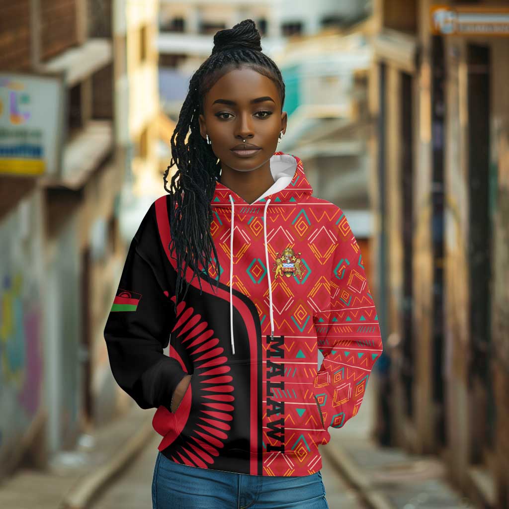 Malawi Patterns African Hoodie Blended with Flag Colors and National Emblem