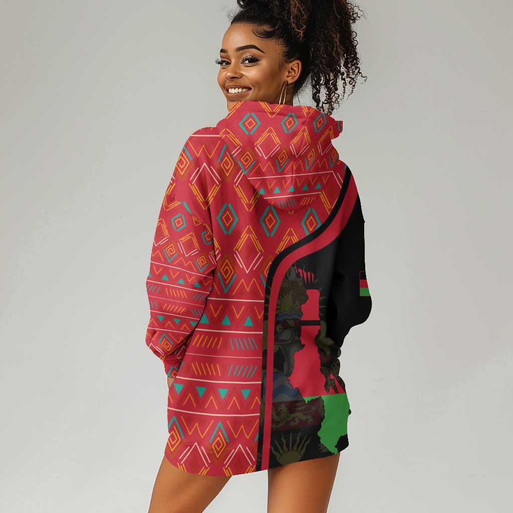 Malawi Patterns African Hoodie Dress Blended with Flag Colors and National Emblem