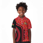 Malawi Patterns African Kid Polo Shirt Blended with Flag Colors and National Emblem