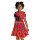 Malawi Patterns African Kid Short Sleeve Dress Blended with Flag Colors and National Emblem