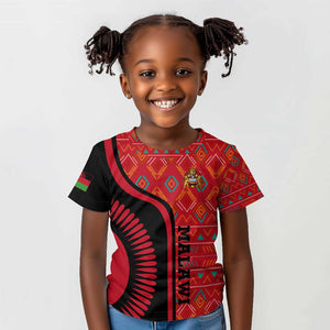 Malawi Patterns African Kid T shirt Blended with Flag Colors and National Emblem