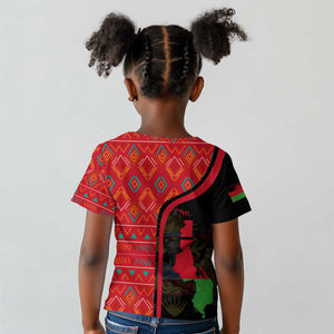 Malawi Patterns African Kid T shirt Blended with Flag Colors and National Emblem