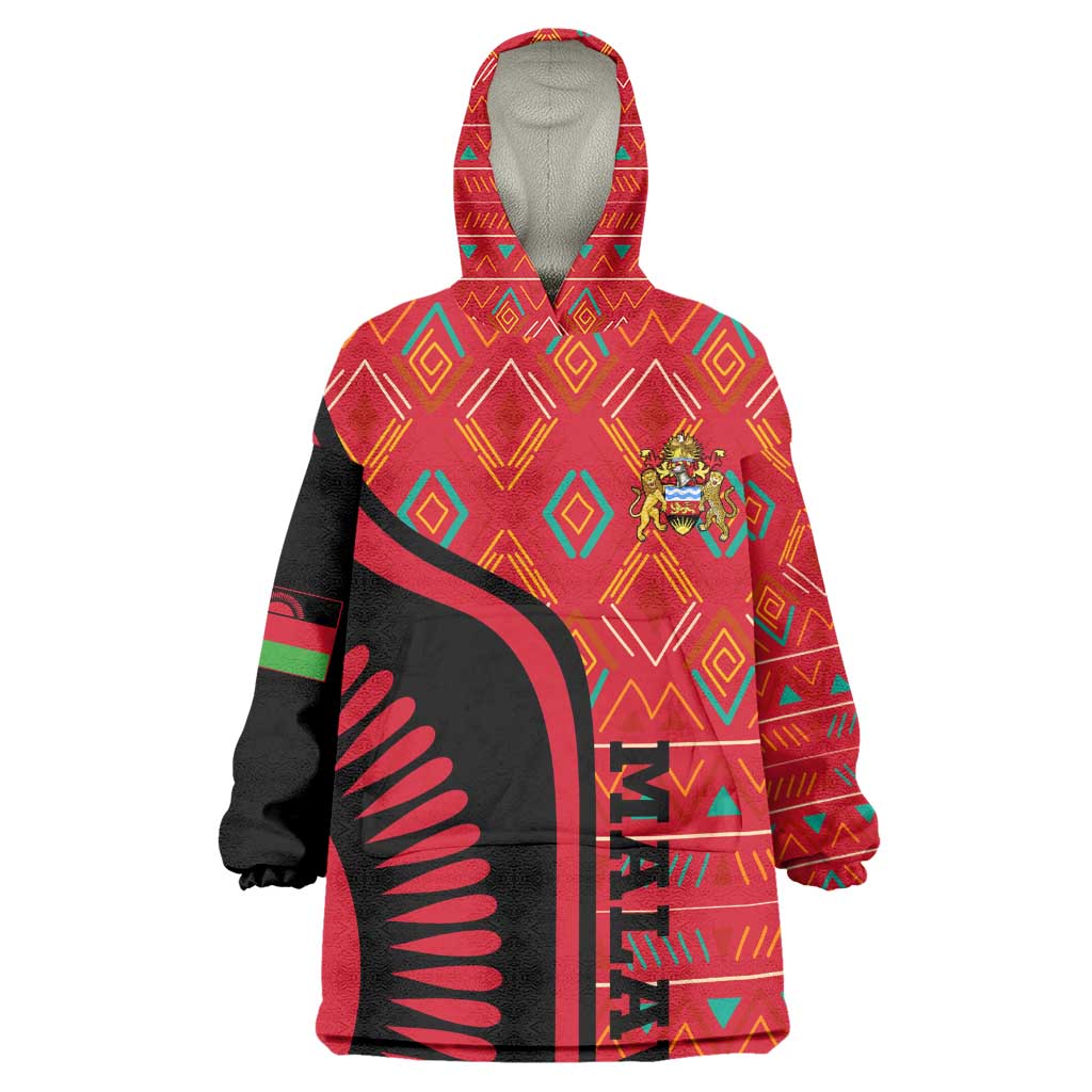 Malawi Patterns African Kid Wearable Blanket Hoodie Blended with Flag Colors and National Emblem