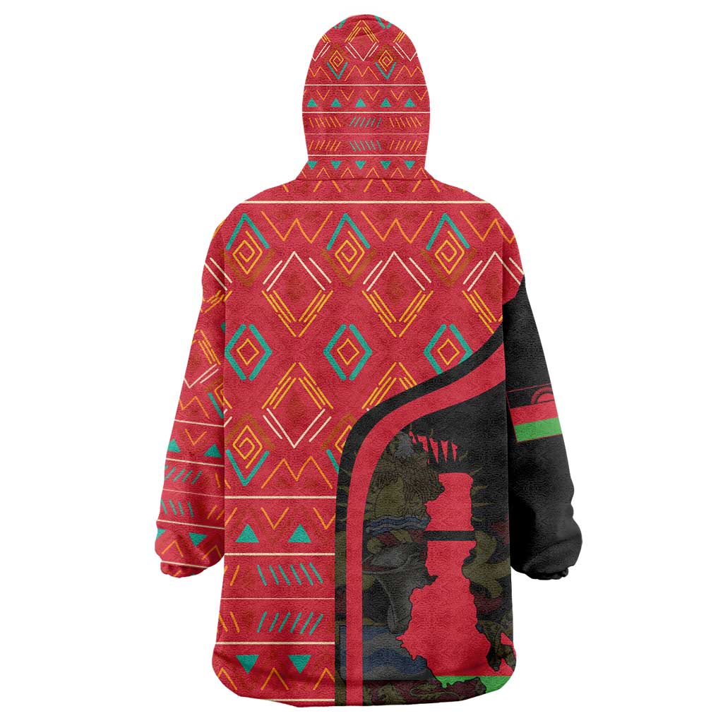 Malawi Patterns African Kid Wearable Blanket Hoodie Blended with Flag Colors and National Emblem