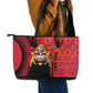 Malawi Patterns African Leather Tote Bag Blended with Flag Colors and National Emblem