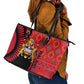 Malawi Patterns African Leather Tote Bag Blended with Flag Colors and National Emblem