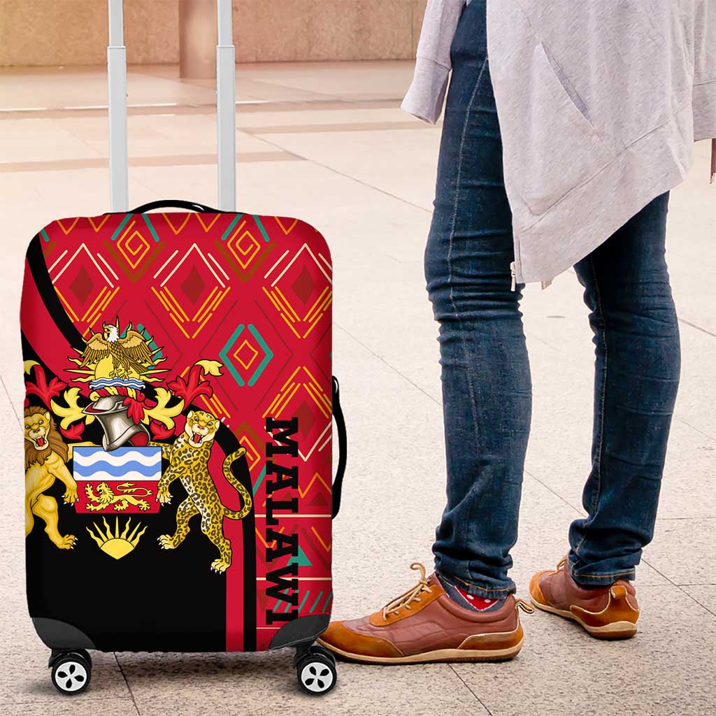 Malawi Patterns African Luggage Cover Blended with Flag Colors and National Emblem
