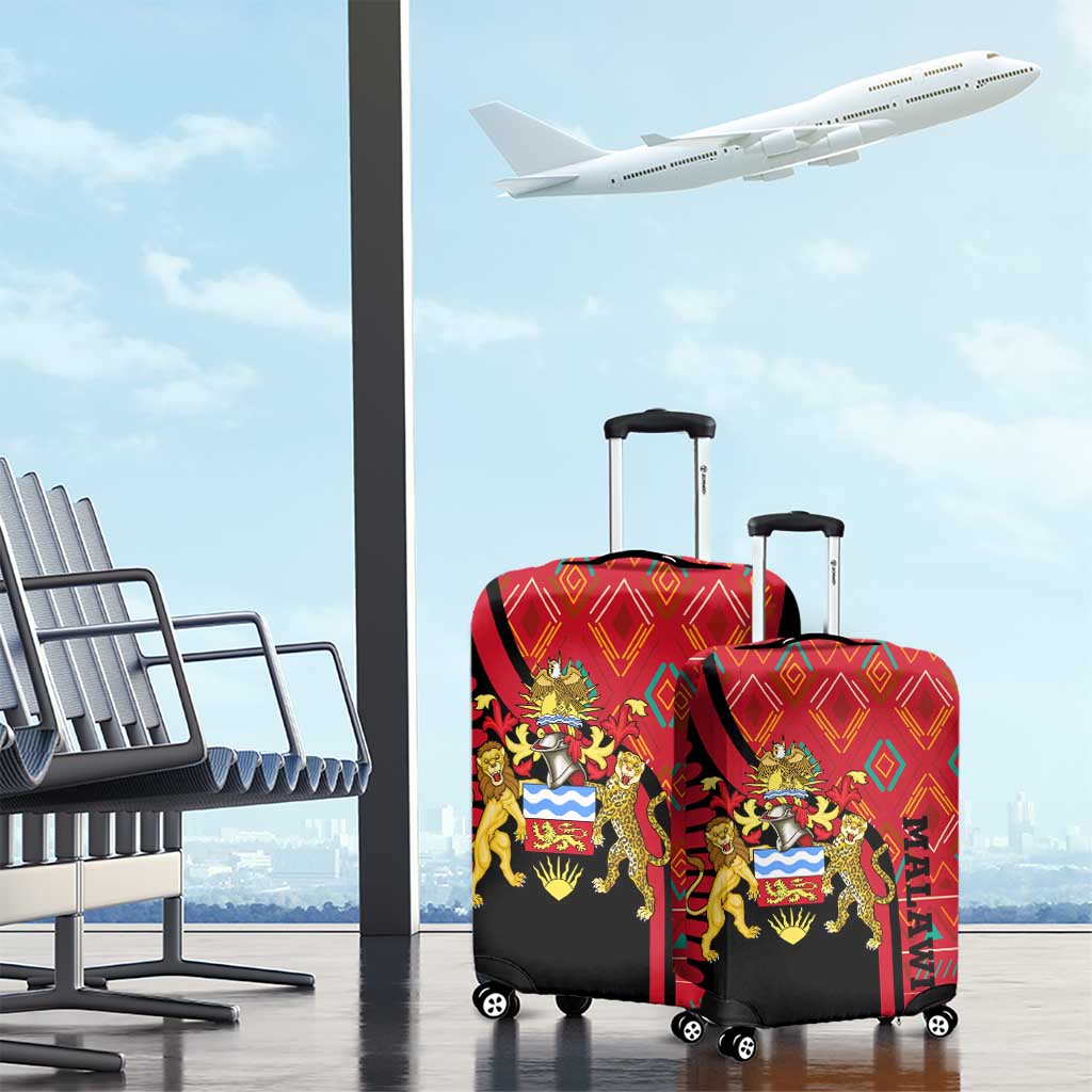 Malawi Patterns African Luggage Cover Blended with Flag Colors and National Emblem